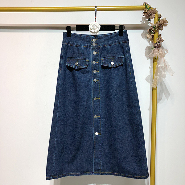 Fusta lunga din denim cu nasturi si buzunare