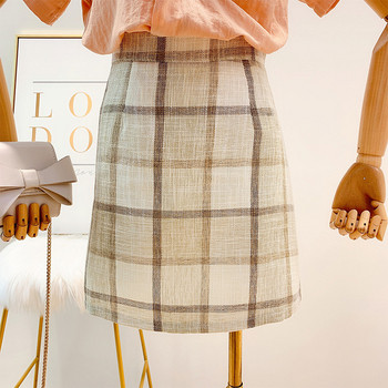 Fusta dama in carouri cu talie inalta in doua culori