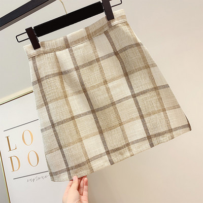 Fusta dama in carouri cu talie inalta in doua culori