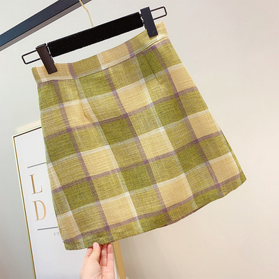 Fusta dama in carouri cu talie inalta in doua culori