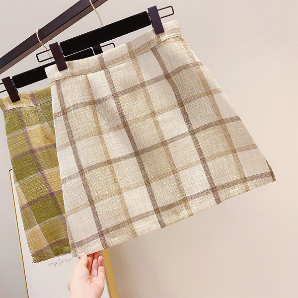 Fusta dama in carouri cu talie inalta in doua culori