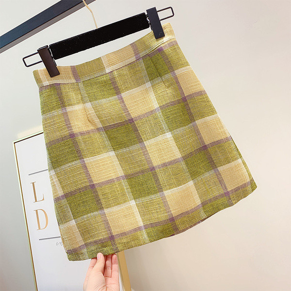 Fusta dama in carouri cu talie inalta in doua culori