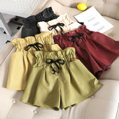 Pantaloni scurti de dama cu cravate si talie inalta in mai multe culori