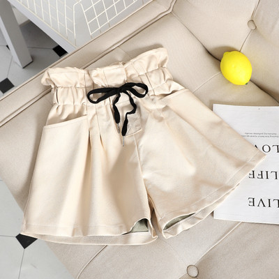 Pantaloni scurti de dama cu cravate si talie inalta in mai multe culori