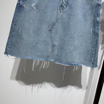 Fusta scurta din denim cu buzunare in albastru