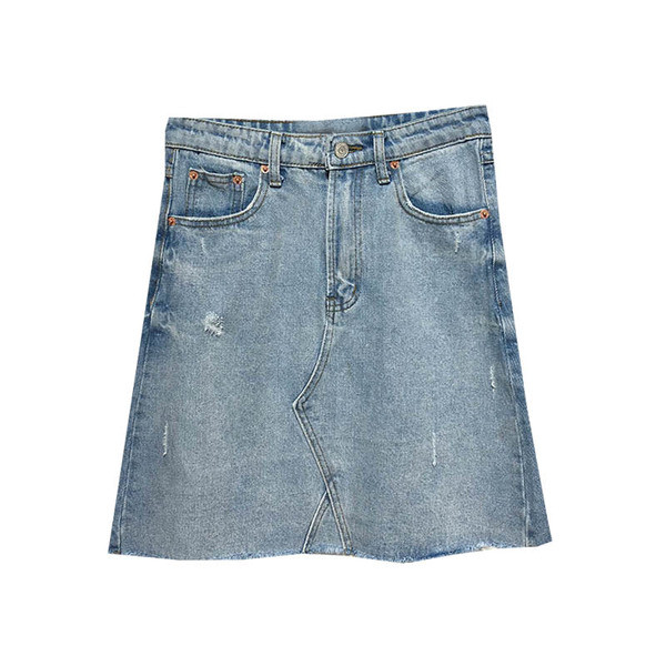 Fusta scurta din denim cu buzunare in albastru