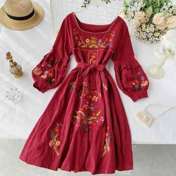 Rochie moderna de dama cu broderie in mai multe culori