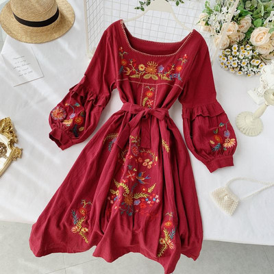 Rochie moderna de dama cu broderie in mai multe culori