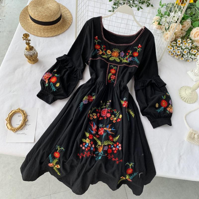 Rochie moderna de dama cu broderie in mai multe culori