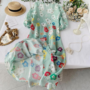 Rochie moderna de dama cu model floral cu maneci scurte