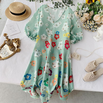 Rochie moderna de dama cu model floral cu maneci scurte