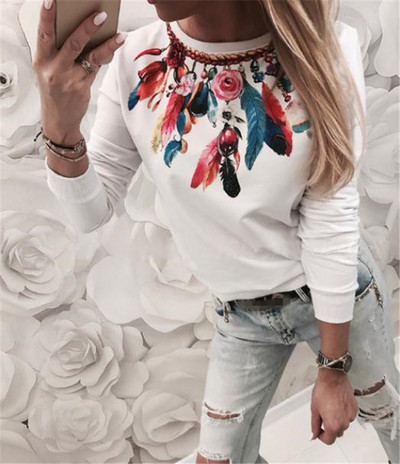 Bluză casual de damă cu mâneci lungi și model colorat