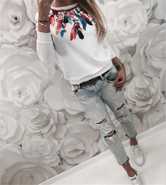 Bluză casual de damă cu mâneci lungi și model colorat