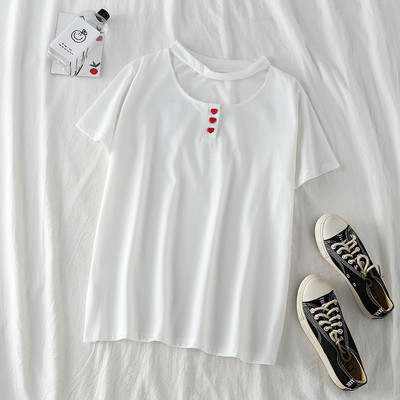 Tricou de dama modern cu maneci scurte si nasturi alb-negru