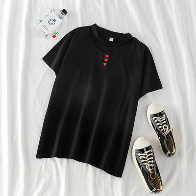 Tricou de dama modern cu maneci scurte si nasturi alb-negru