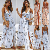 Rochie lunga de dama actuala cu model floral in doua culori