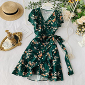 Rochie de dama cu model floral de culoare verde