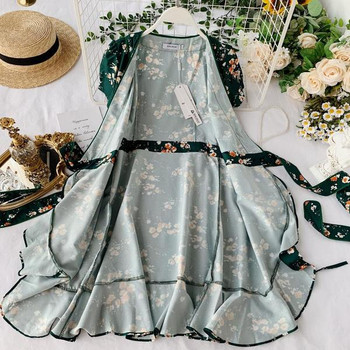 Rochie de dama cu model floral de culoare verde