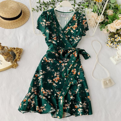 Rochie de dama cu model floral de culoare verde