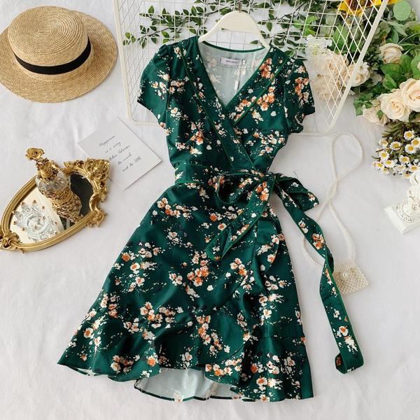 Rochie de dama cu model floral de culoare verde