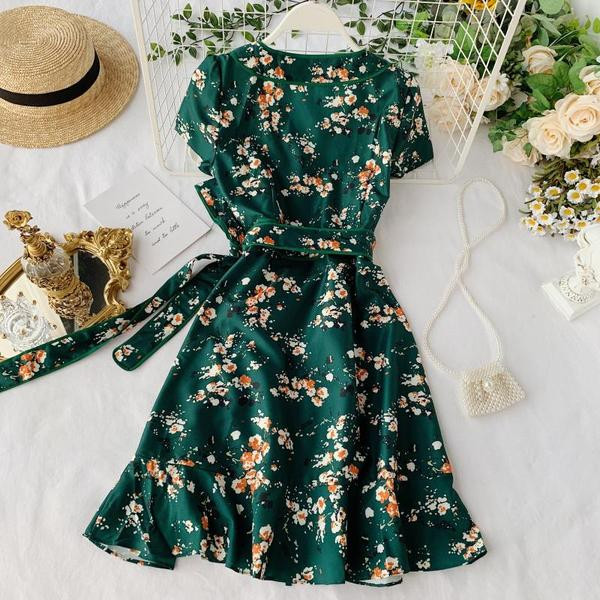 Rochie de dama cu model floral de culoare verde