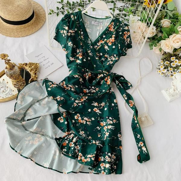 Rochie de dama cu model floral de culoare verde