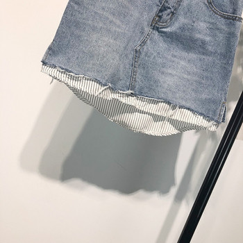 Fusta scurta din denim cu buzunare in albastru si negru