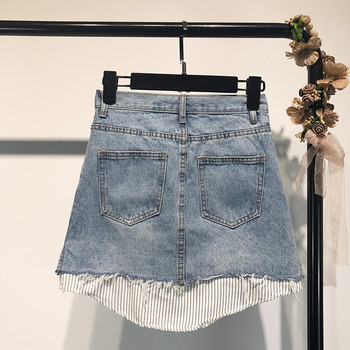 Fusta scurta din denim cu buzunare in albastru si negru