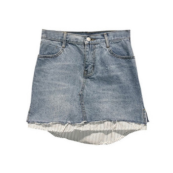 Fusta scurta din denim cu buzunare in albastru si negru