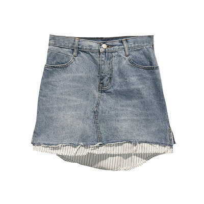 Fusta scurta din denim cu buzunare in albastru si negru