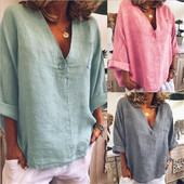 Bluză casual de damă cu buzunar și decolteu adânc în trei culori