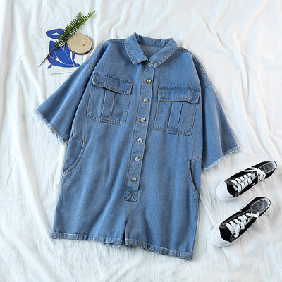 Дънков дамски гащеризон широк модел в два цвята