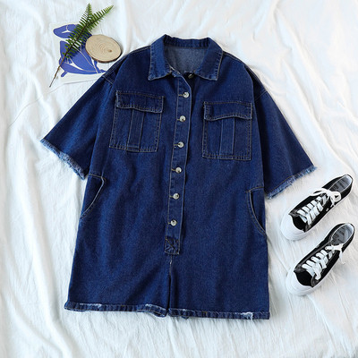 Дънков дамски гащеризон широк модел в два цвята