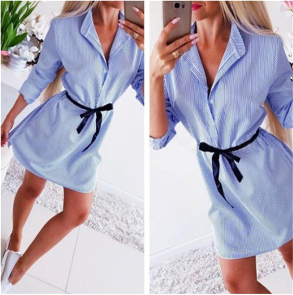 Rochie casual de dama moderna cu nasturi de culoare albastra