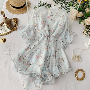 Rochie de dama cu maneci lotus si talie elastica in doua culori