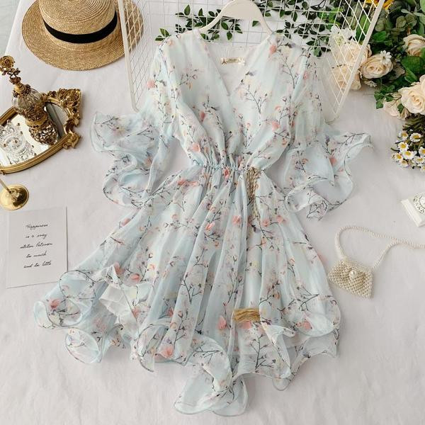 Rochie de dama cu maneci lotus si talie elastica in doua culori