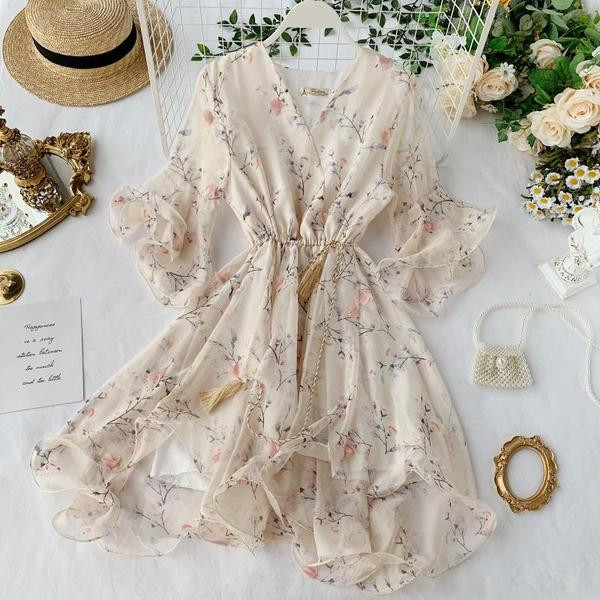 Rochie de dama cu maneci lotus si talie elastica in doua culori