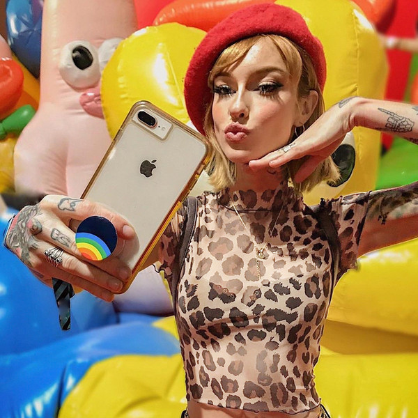 Bluză de damă de ultimă generație cu imprimeu animal cu mâneci scurte