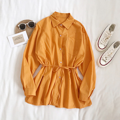 Cămașă de damă cu mâneci lungi și legături în talie în mai multe culori