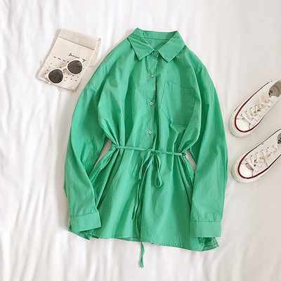 Cămașă de damă cu mâneci lungi și legături în talie în mai multe culori