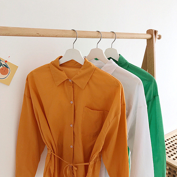 Cămașă de damă cu mâneci lungi și legături în talie în mai multe culori