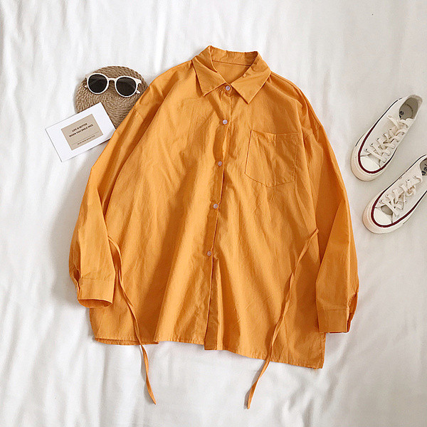 Cămașă de damă cu mâneci lungi și legături în talie în mai multe culori