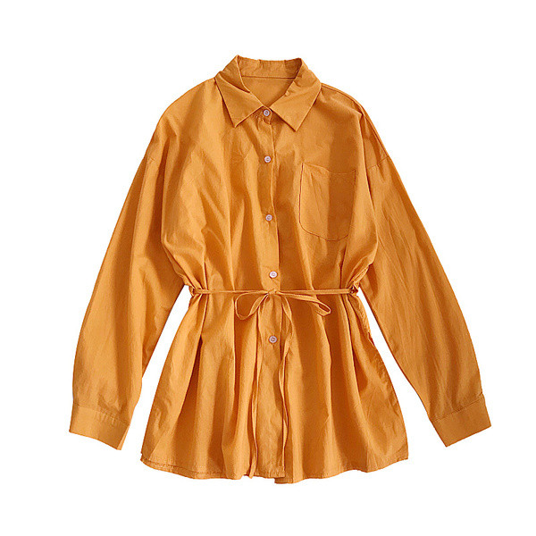 Cămașă de damă cu mâneci lungi și legături în talie în mai multe culori