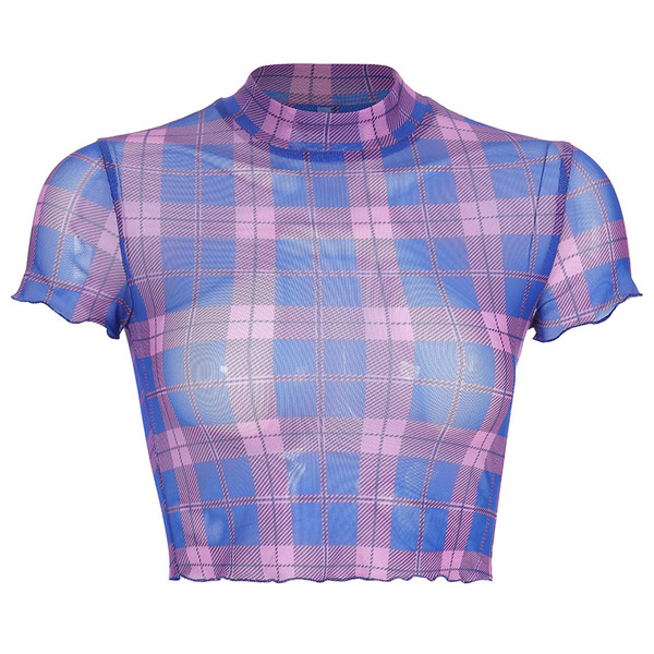 Bluză de damă în carouri de ultimă generație cu mâneci scurte