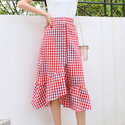 Fusta dama in carouri in doua culori cu nasturi