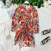 Rochie de dama cu model floral si maneci lungi