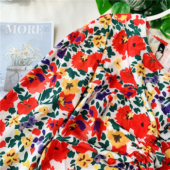 Rochie de dama cu model floral si maneci lungi