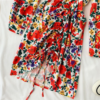 Rochie de dama cu model floral si maneci lungi