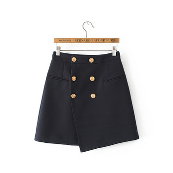 Fusta de dama asimetrica cu nasturi in negru