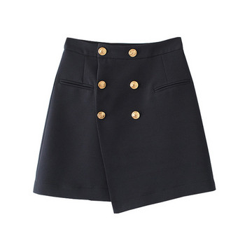 Fusta de dama asimetrica cu nasturi in negru